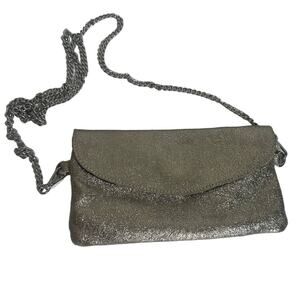 Street Level Silver Metallic Leather Crossbody Purse Clutch Holiday NYE Sparkly